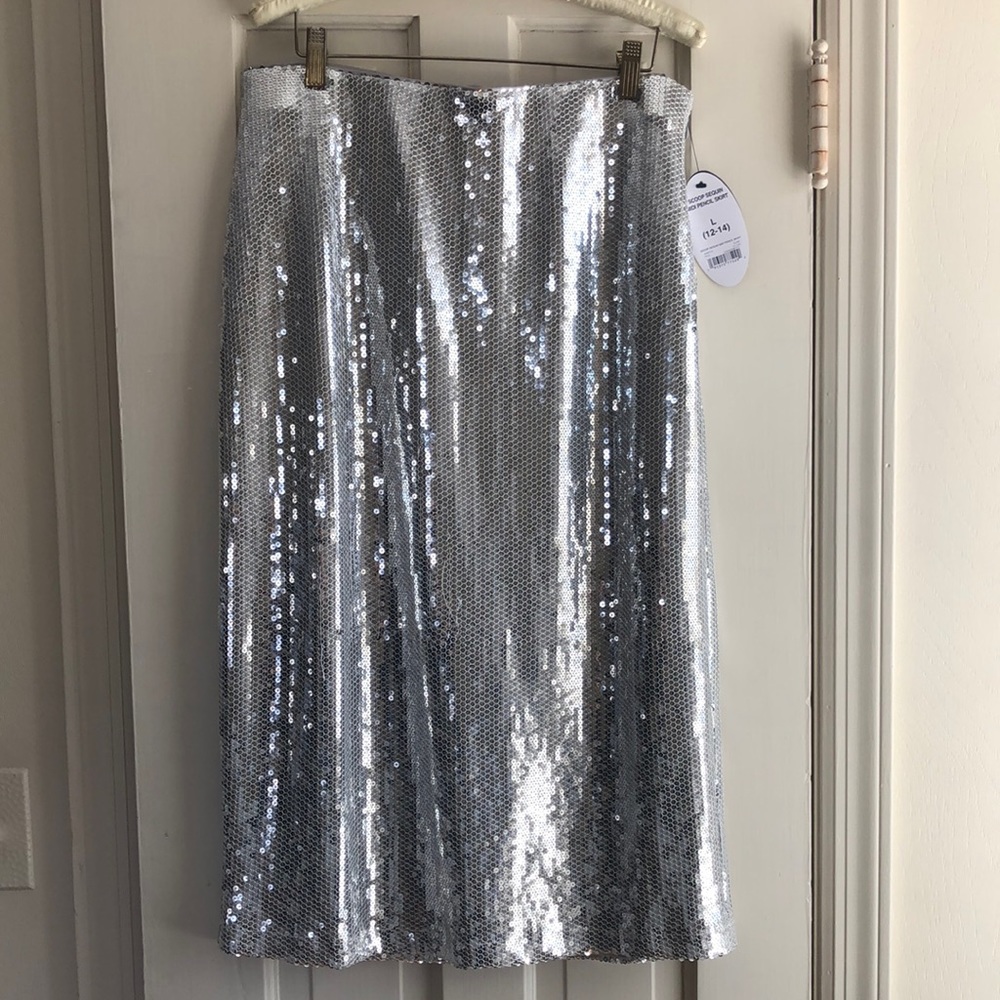 Silver midi pencil skirt